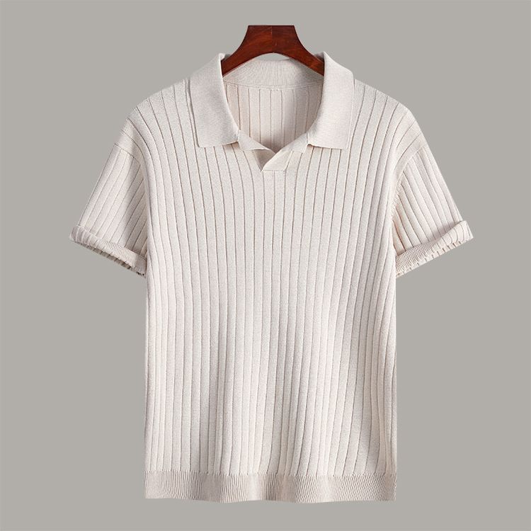 Vêtements pour hommes, nouveaux vêtements d'été, vêtements d'extérieur, manches courtes, col mouette, couleur unie, style ancien, pull fin décontracté_voghion.com