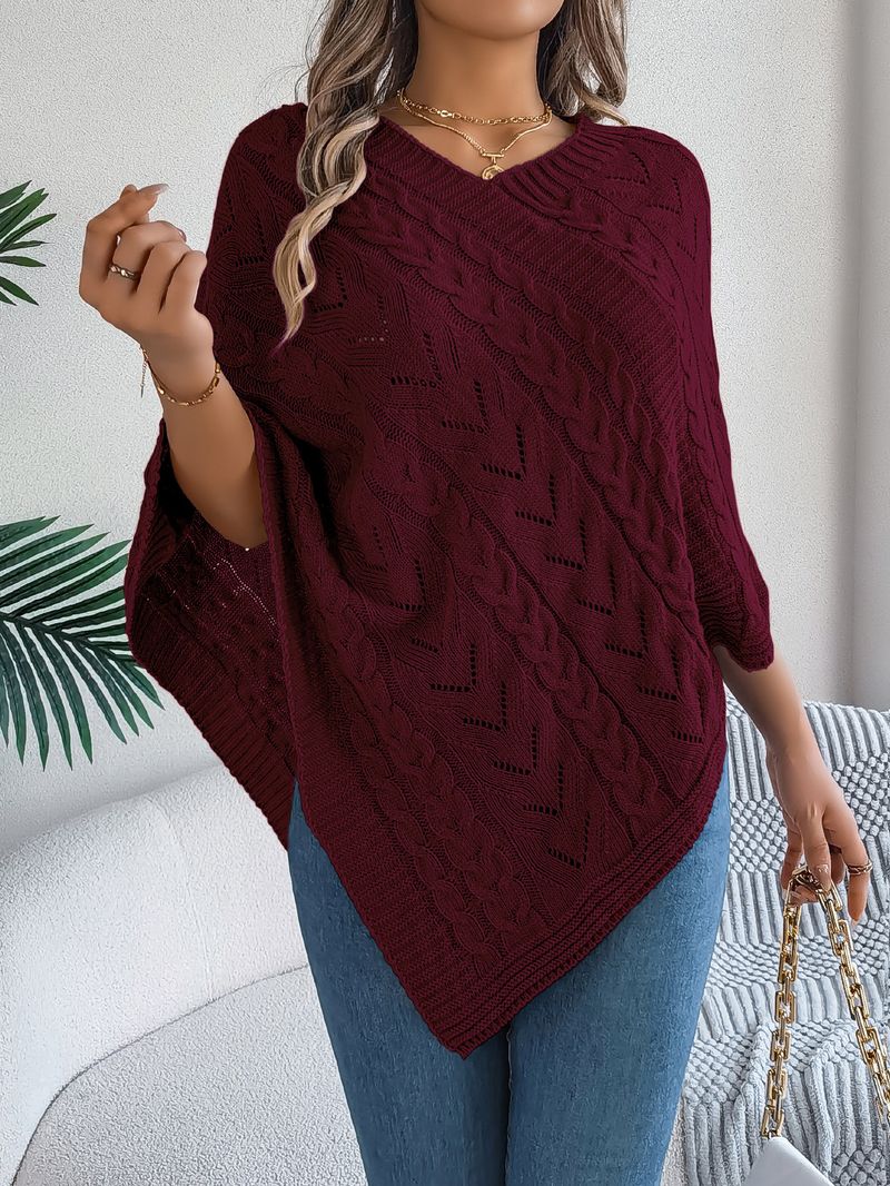 Cappotto in maglia a trecce larghe e casual, tinta unita, autunno inverno 2025, moda donna_voghion.com