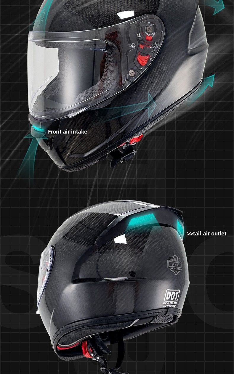 Qike Carbon Fiber Motorcycle Helmet, Stylish Lightweight Full-Face For All Seasons, Ultra-Light Men's Full Helmet_voghion.com