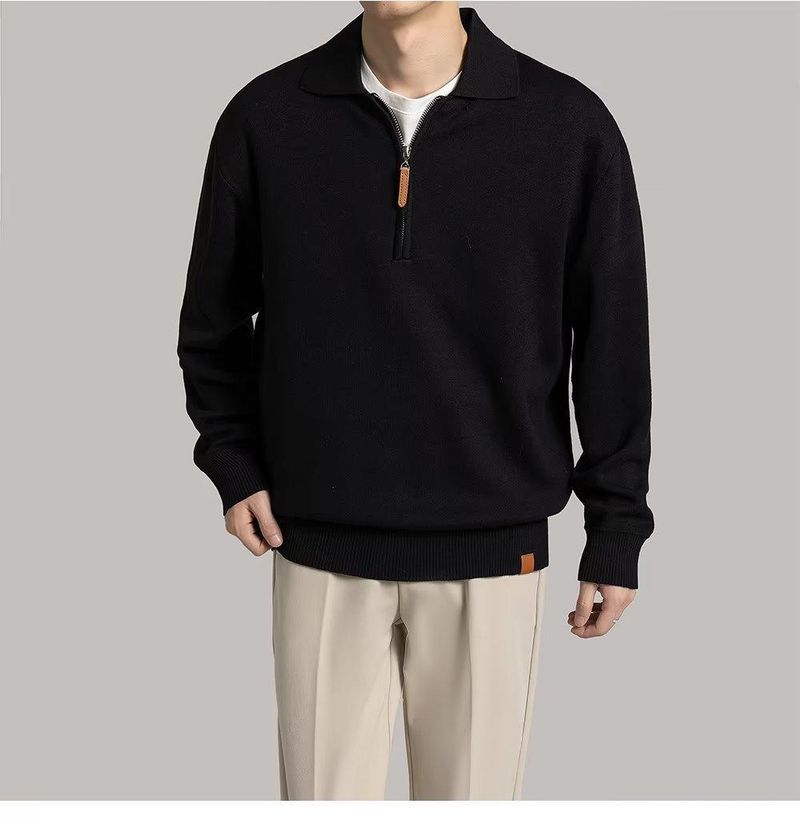 Gestricktes Poloshirt mit langen Ärmeln und halbem Reißverschluss, Neuheit für Herren im Frühling und Herbst, Pulloverjacke mit Kragen_voghion.com