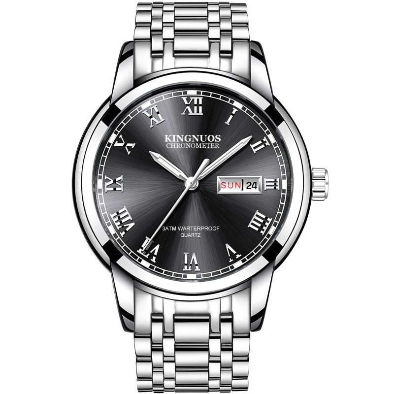 Jinuoshi Dual Calendar Steel Band Round Quartz Business Non-Mechanical Watch_voghion.com