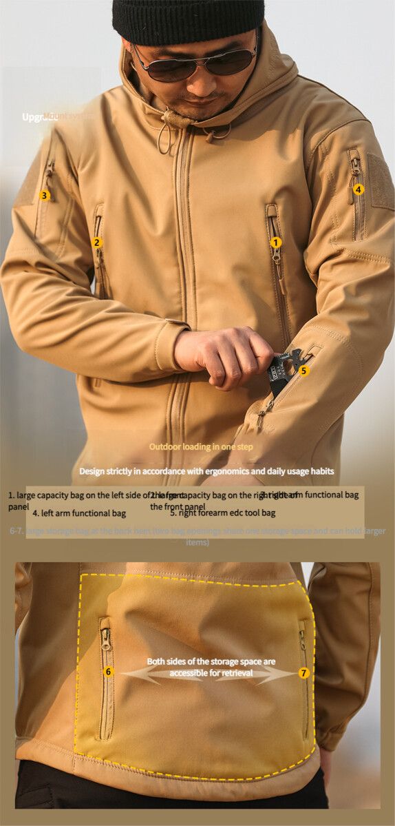 Outdoor Camouflage Kälteschutz Drei-in-Eins-Jacke Herren Warm Wasserdicht Fleecegefüttert Herbst Winter Softshell Multi-Tasche_voghion.com