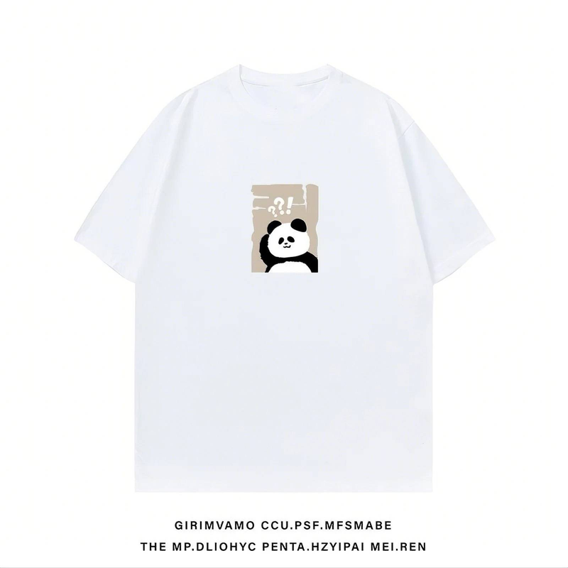 Lässige urbane Mode für Männer und Frauen T-Shirt mit Panda-Grafikdruck Übergroße, entspannte Passform 100 % Baumwolle Unisex Streetwear_voghion.com