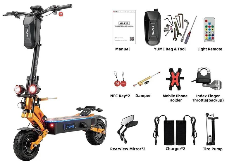 YUME X11 + Električni skuter 6000W 60V 27Ah Dual Motors Baterija 11-inčne gume 90KM Maksimalna kilometraža 150KG Maksimalna brzina 80km/h E-skuter_voghion.com