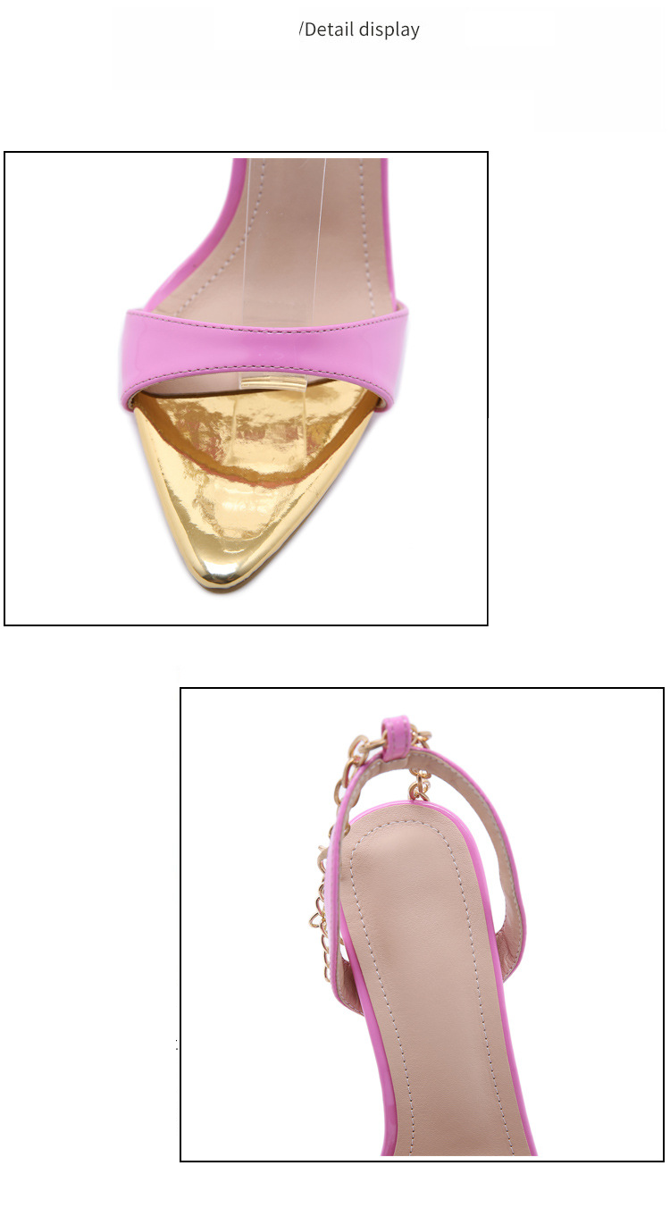 Pantofi de dama Pantofi noi de dama Sandale stiletto cu varf ascutit de culoarea bomboanei cu lant metalic_voghion.com