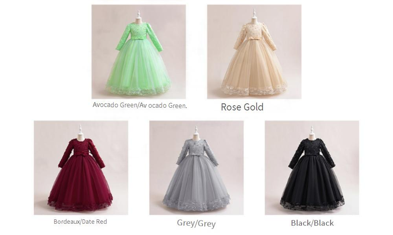 Vestido de princesa para madre e hijos, de manga larga, con apliques de malla, abullonado, para noche, día del niño, para espectáculos_voghion.com
