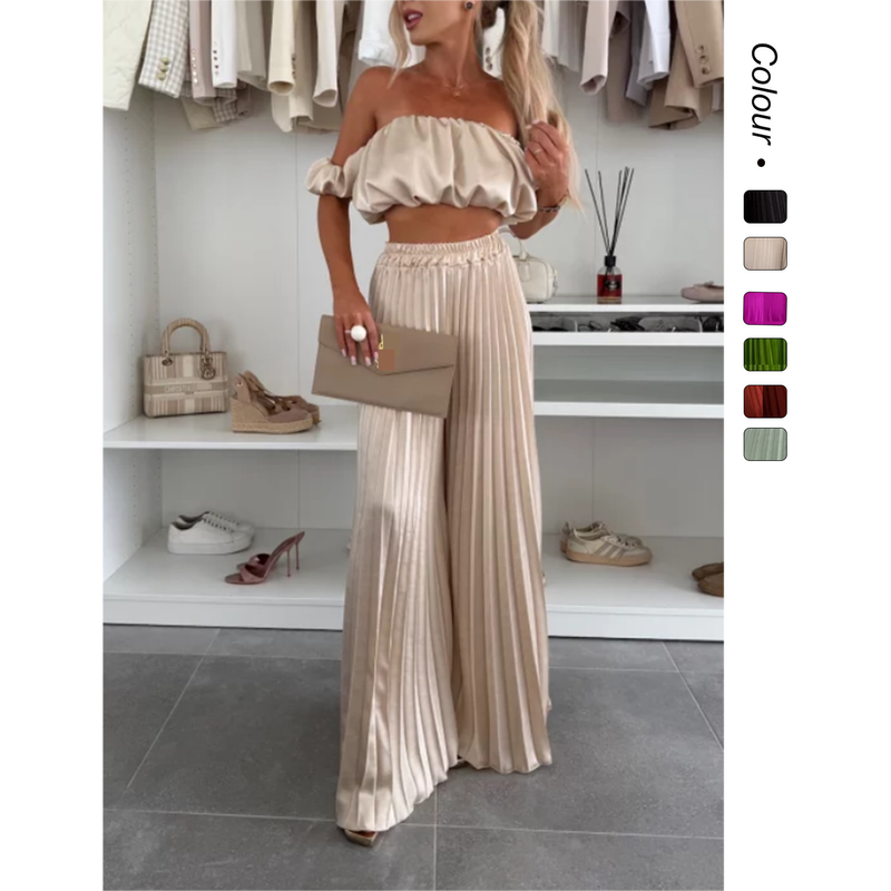 Dameskleding Effen kleur Temperament Tube Top Geplooide broek Pak_voghion.com