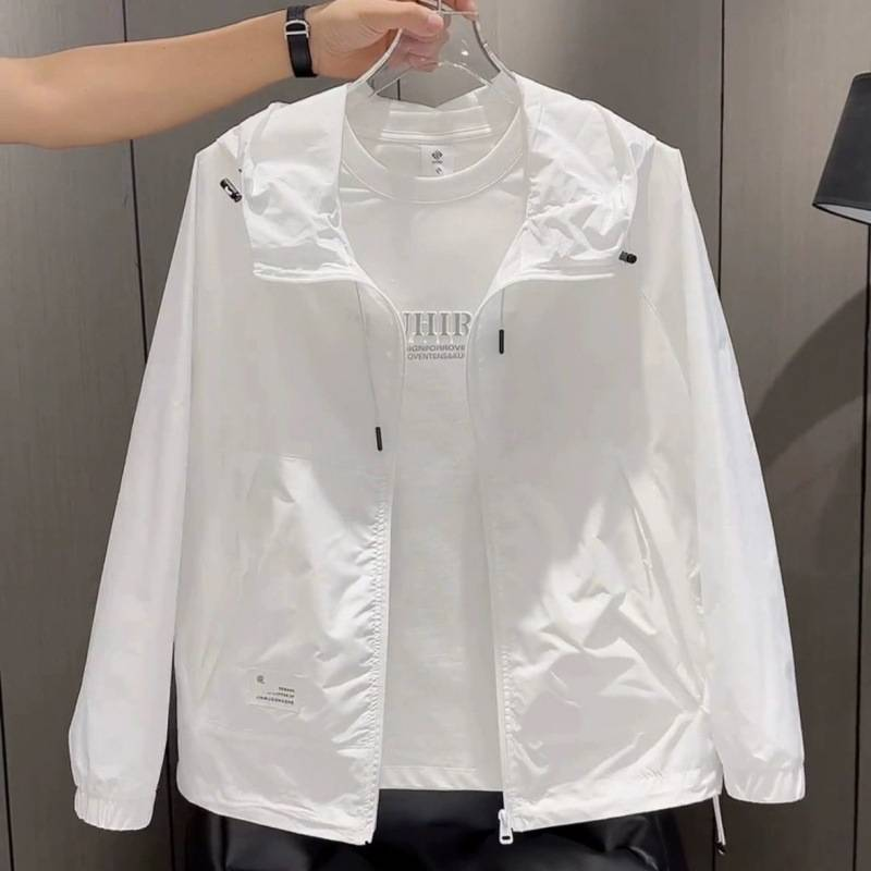 Men's Clothing Short Hooded Sun Protection Jacket Trendy Loose Youth Thin Jacket Fashionable Casual Versatile_voghion.com