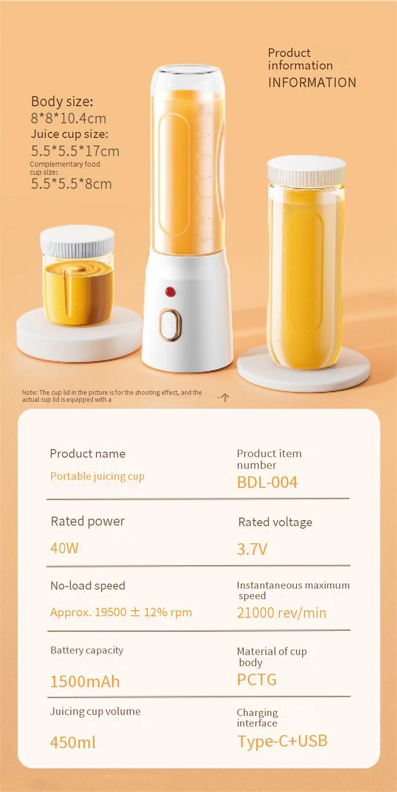 Blender przenośny BodaWolf 600 ml z 6 ostrzami Turbo Tech, szybkim ładowaniem przez USB-C, automatycznym czyszczeniem, do kruszenia lodu i przygotowywania jedzenia dla niemowląt, do domu i podróży (biały)_voghion.com