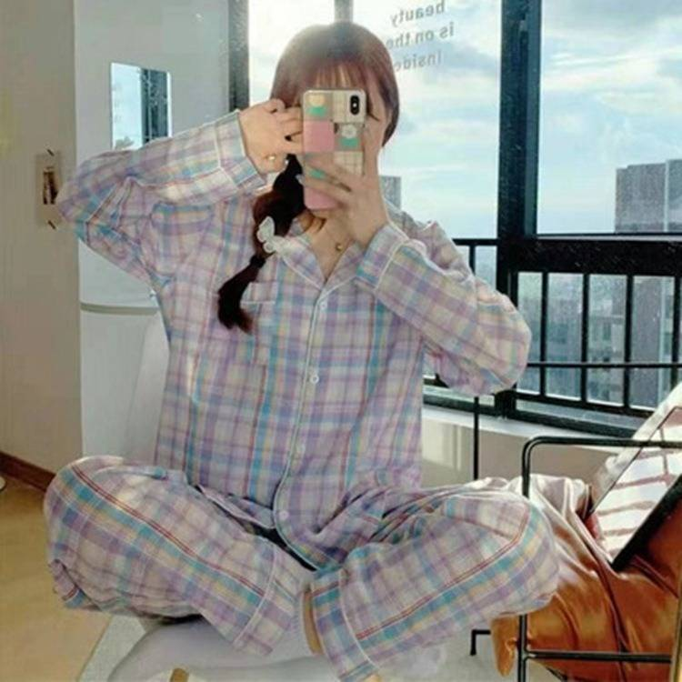 Women Long Sleeve Suit Pajamas Spring New Satin Printing Fashion Pyjamas Set_voghion.com