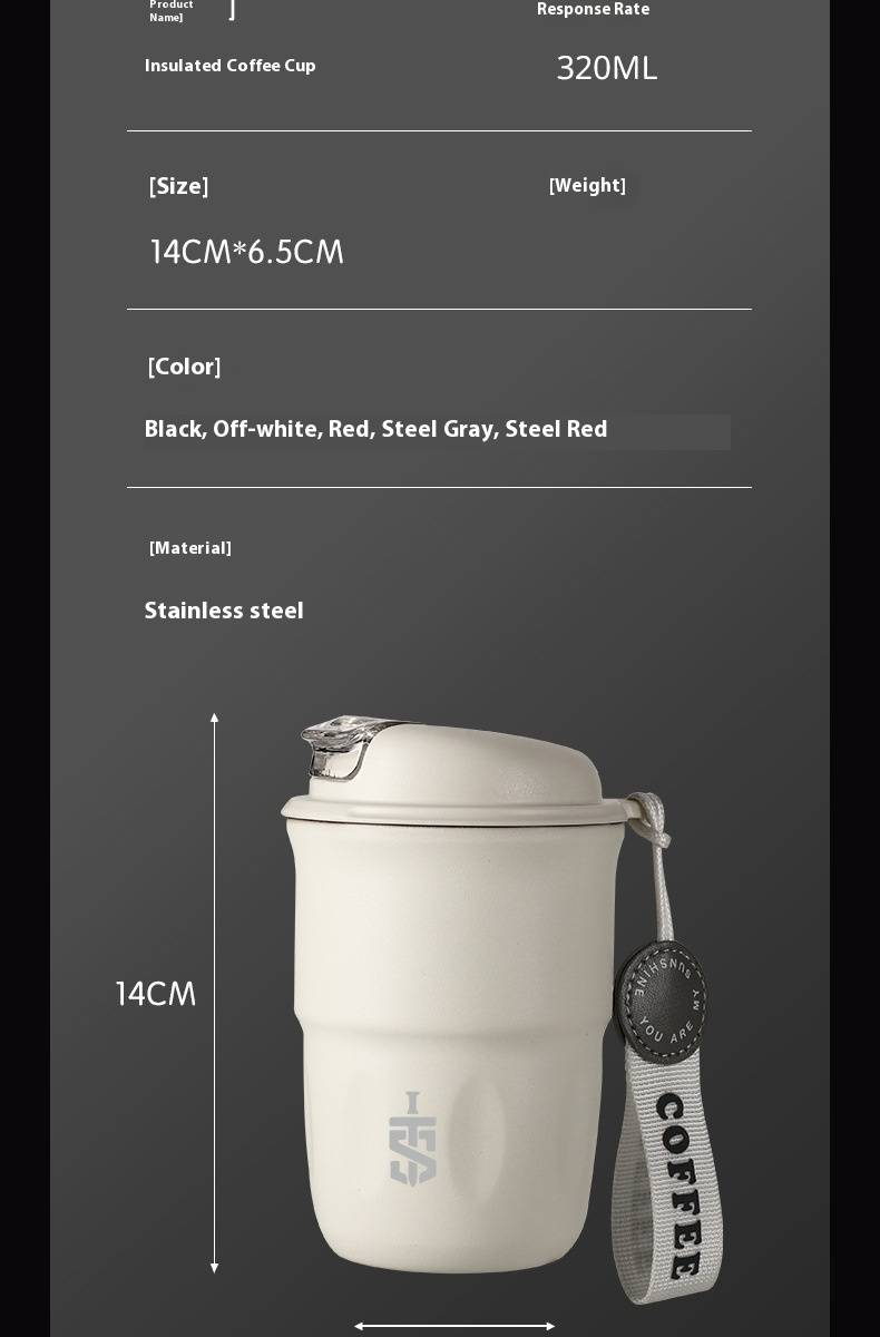 Copo de café moderno e minimalista – Caneca de viagem de aço inoxidável de 320 ml com pega confortável, tampa à prova de vazamentos para bebidas quentes e frias, escritório_voghion.com