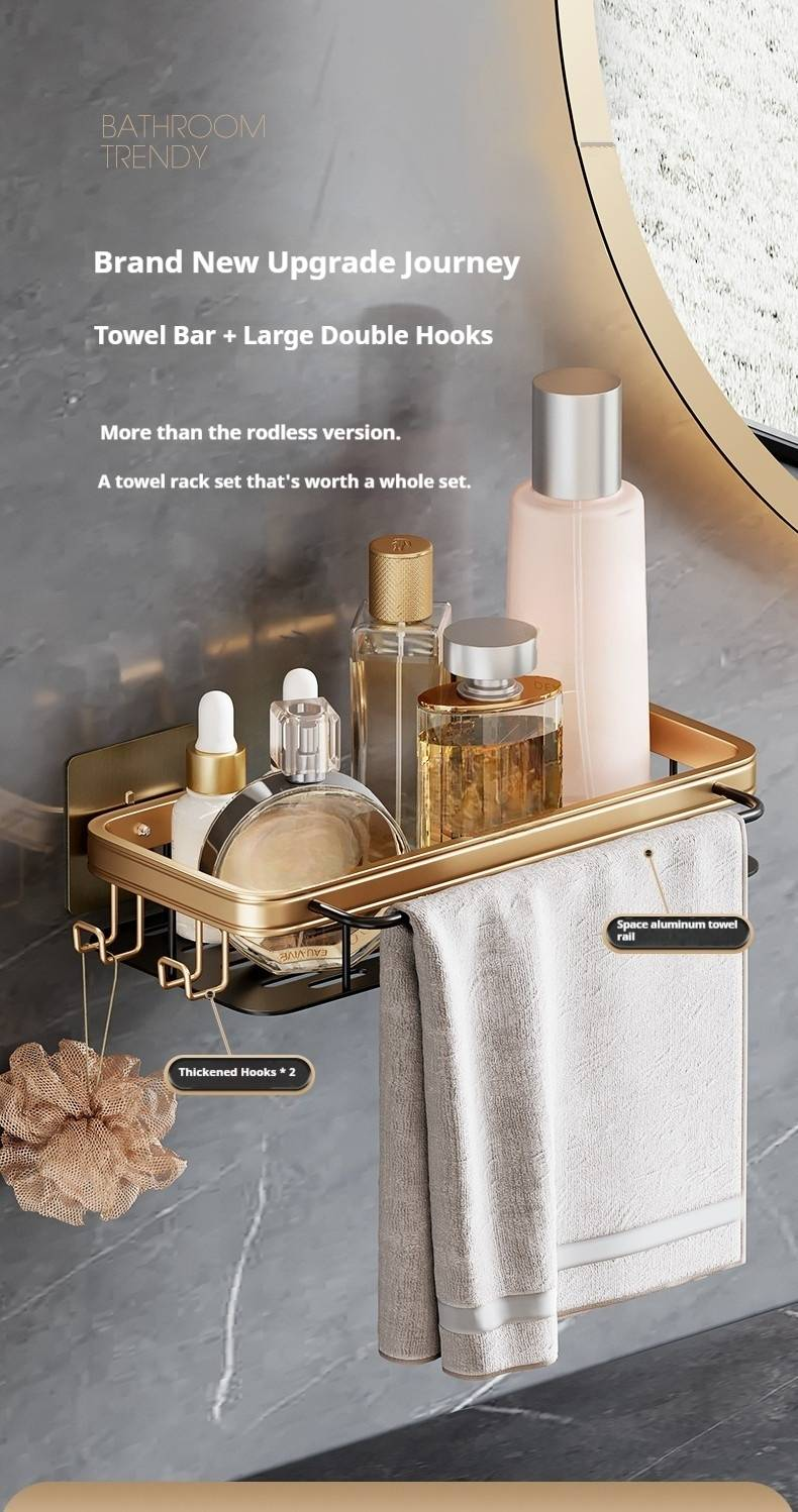 Wall-Mounted Bathroom Shelf – Rustproof Aluminum Organizer With Hooks (3-Tier Space-Saving Design, No-Drill Installation, Holds 15 Lbs)_voghion.com