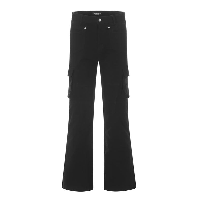 Pantaloni cargo retrò unisex – Jeans da lavoro neri multiuso (gamba dritta, modello bootcut, design multitasche)_voghion.com