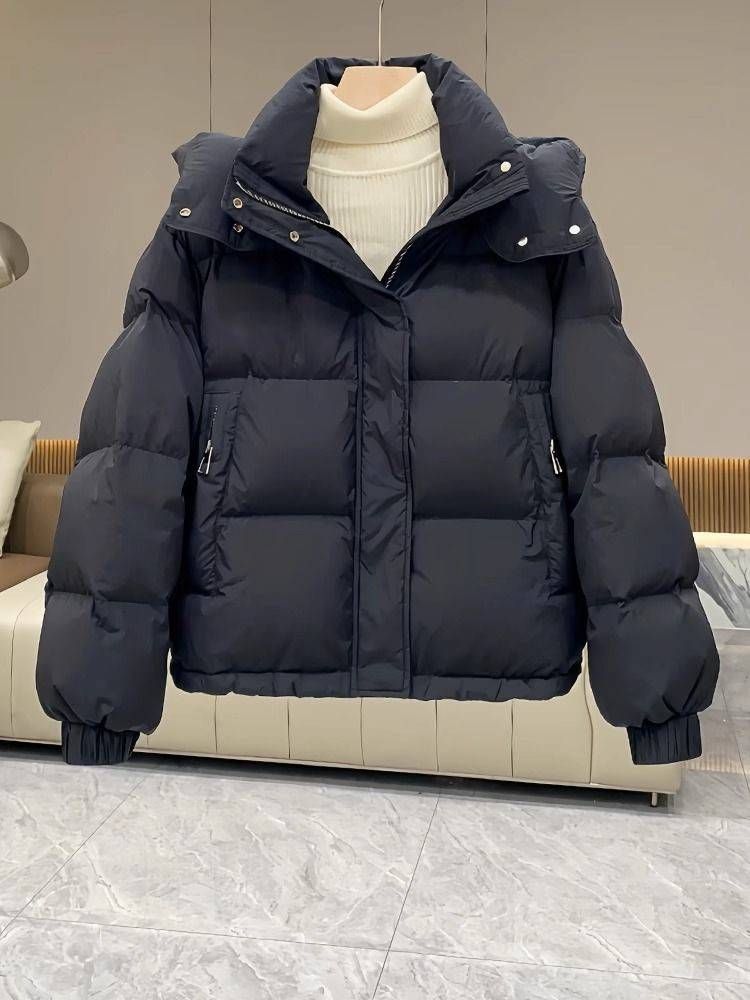 Damesjas van katoen met capuchon in grote maten, winterjas met korte, losse pasvorm, casual bovenkleding voor kleine dames_voghion.com