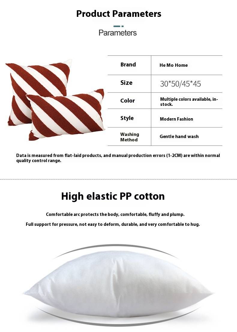Striped Embroidered Pillow Cover - Modern Polycotton Cushion Case For Sofa, Bed, Office (45x45cm/30x50cm, No Insert, Minimalist Design)_voghion.com