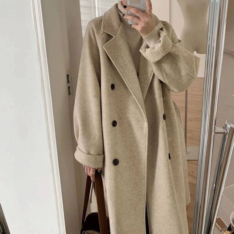 Women's Elegant Chenille Trench Coat – Audrey Hepburn-Inspired Short Wool Coat With Belt (Black/Coffee)_voghion.com