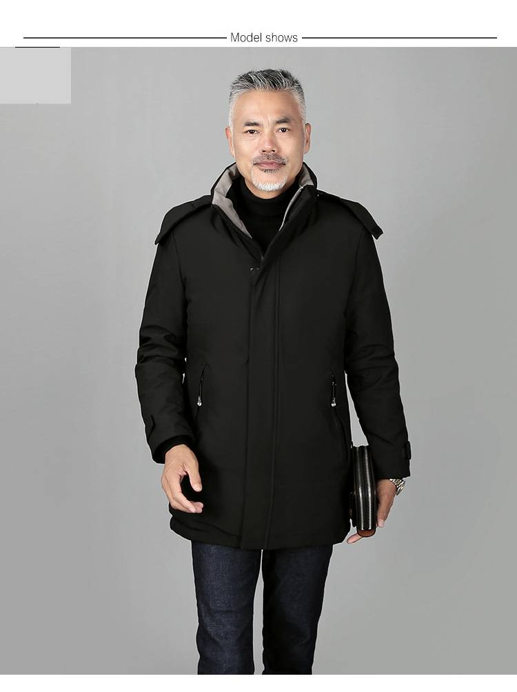 Herrenbekleidung für Männer mittleren Alters und ältere Männer Daunenjacke Herren Mittellange dicke große Kapuzenwinterjacke Lässige Kleidung für Väter mittleren Alters_voghion.com