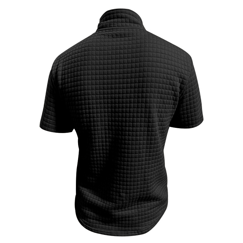 24 Poloshirt mit Stehkragen für Herren, kurzärmelig, einfarbig, kariert, mit Reißverschluss, T-Shirt für den Sommer, lässiges Oberteil_voghion.com