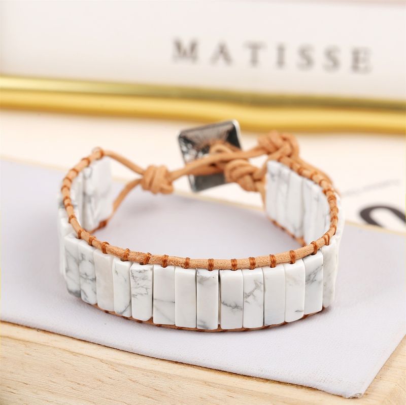 Bohemian Beaded Bracelet For Men And Women, Handmade Leather Wrap Bracelet With Gemstone Beads, Adjustable Unisex Wristband For Everyday Wear_voghion.com