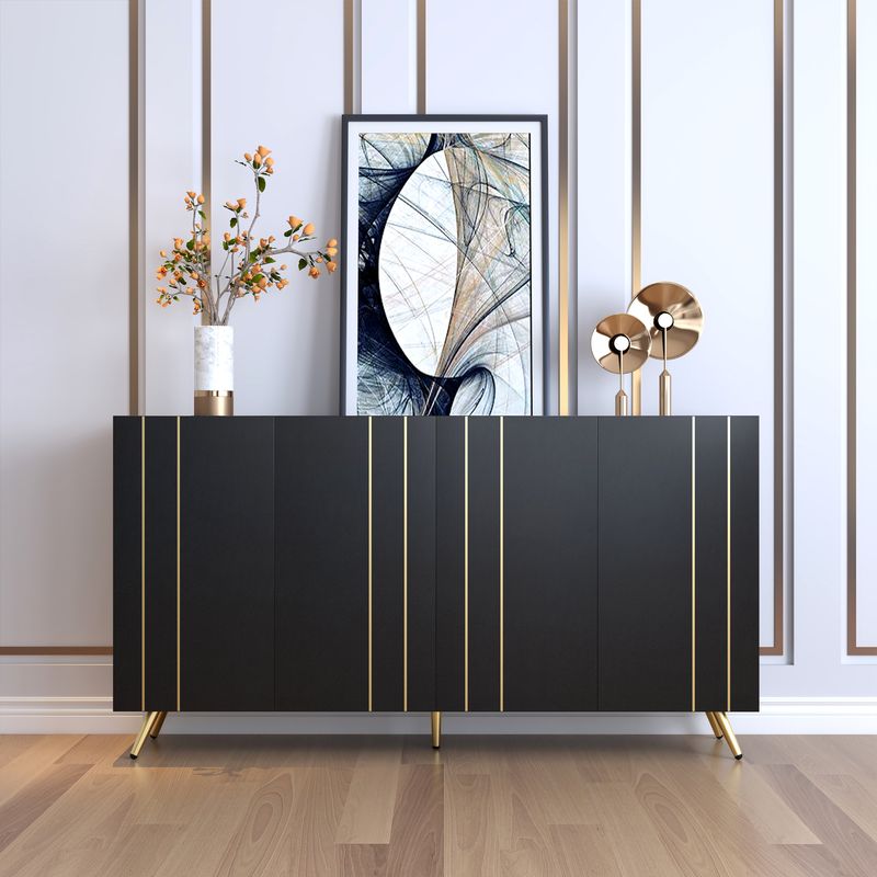 Beistellschrank Hochschrank Mit Verstellbaren Böden, Goldene Metallstreifen_voghion.com
