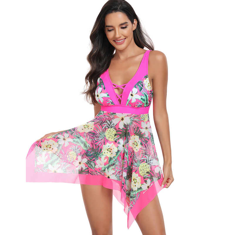 Damenbekleidung Bedruckter Rock Großer geteilter Bikini-Badeanzug_voghion.com