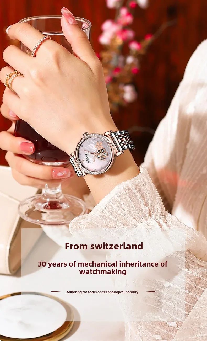 AILANG Damenuhren Mode Skelett Mechanische Armbanduhr Edelstahl Wasserdicht Luxus Diamant Automatikuhr Frauen_voghion.com