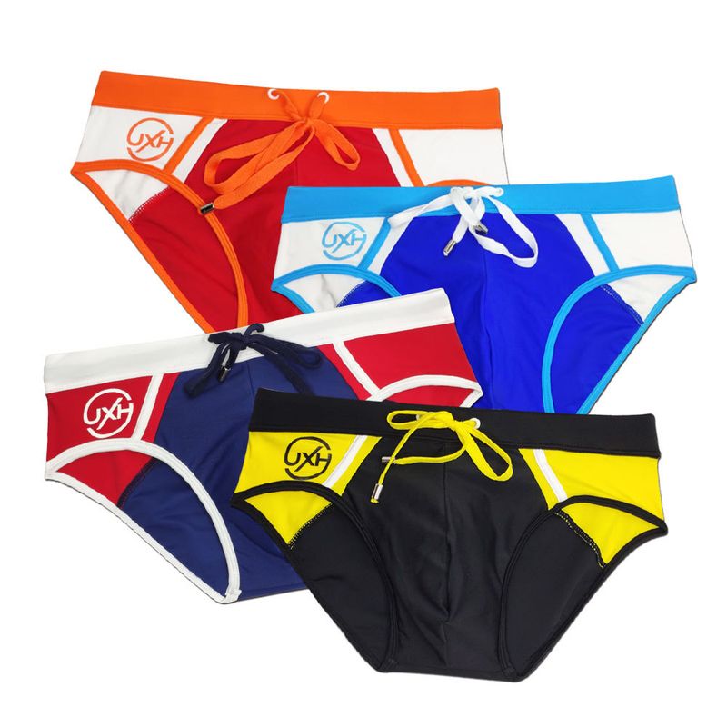 UXH Summer Sexy Block Men's Swim Trunks Fashion Contrast Color Swimsuit Bikini Beach Triangle Shorts Men_voghion.com