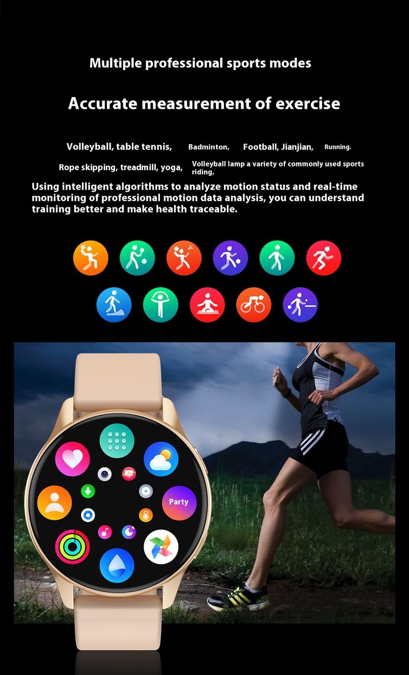 T2pro Yuvarlak Ekran Bluetooth Kalp Atış Hızı Egzersiz Ölçer Adım Çağrı Bilgi Hatırlatıcı Akıllı Saat_voghion.com