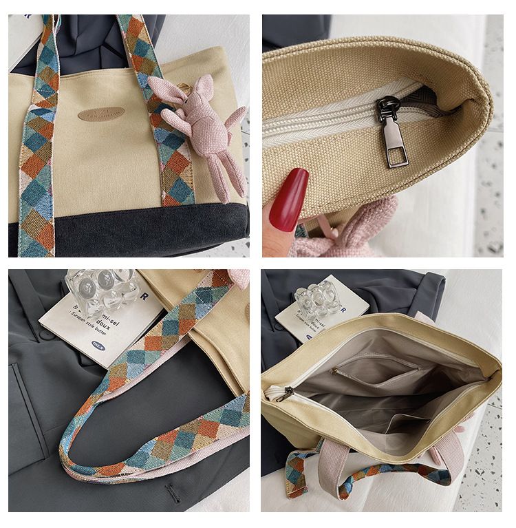 Super Large Capacity Canvas Women In 2023, New Niche Jacquard Shoulder College Students, Versatile Commuting Bag For_voghion.com