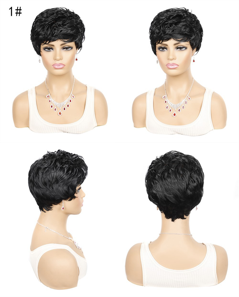 Parrucca sintetica Capelli corti ricci tinti con frangia colorata Fascia corta da donna_voghion.com