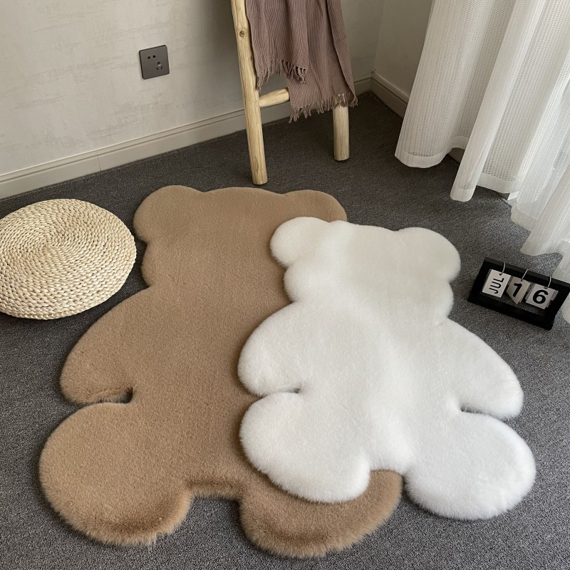 Plush Bear Rug Cute Cartoon Decorative Room Rug Super Soft Carpet Solid Color Floor Mat Bedroom Children Room Bedside Floor Rug_voghion.com