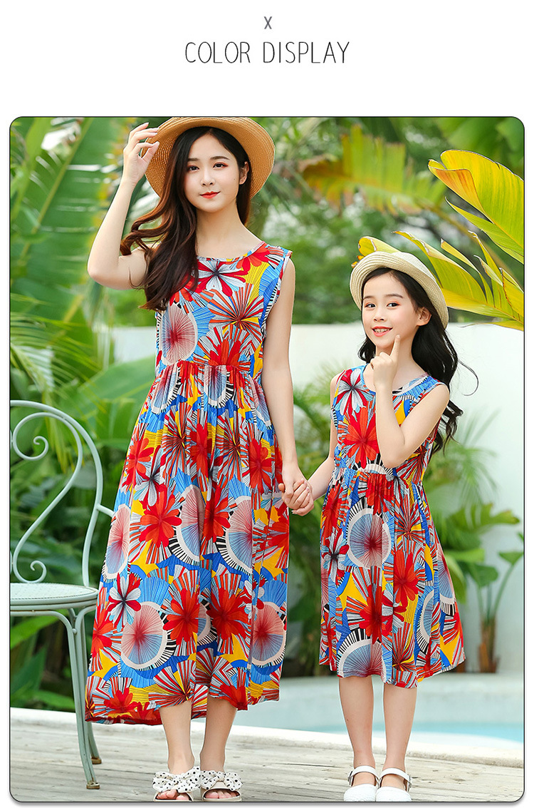 Mother&Kids Children's beach dress Multi-color printed children's long skirt soft thin sundress_voghion.com