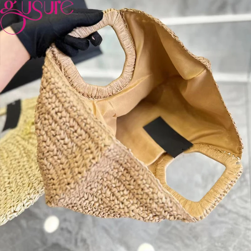 Borsa tote shopper di grande capacità in rattan della Boemia Borsa da donna in vimini intrecciata firmata Moon Borsa a tracolla in paglia da spiaggia estiva_voghion.com