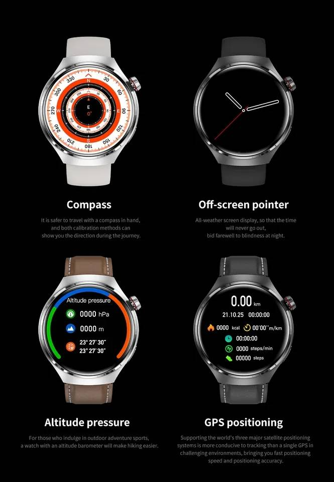 Smartwatch Watch4 Pro für Herren – Hochpräziser Kompass, GPS-Sporttracker, Fitnessmonitor, NFC, kabellose Anrufe – raffiniertes, stilvolles Design_voghion.com