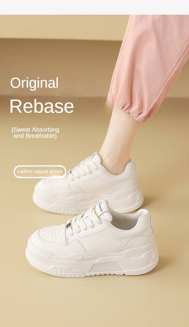 cameido Women's thick-soled white canvas shoes, lace-up height-increasing flat sole casual shoes for the fall of 2024._voghion.com