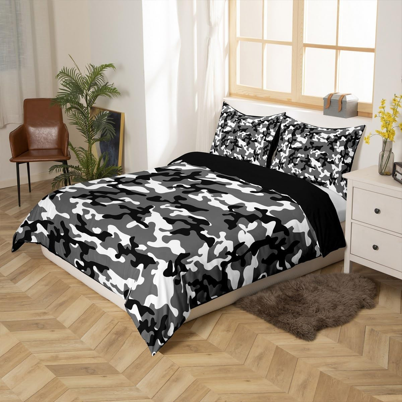 Army Camouflage Duvet Cover Set For Kids Boys Teens Men Black Grey Camo Bedding Set Colorful Art Comforter Cover With Military Style Beds Set _voghion.com
