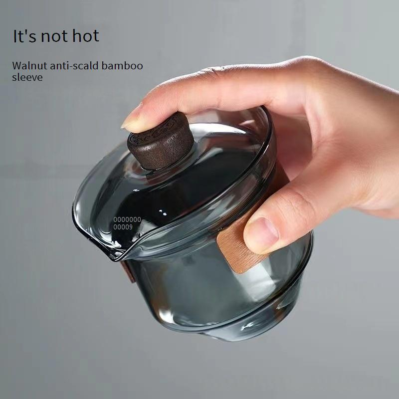 Premium Heat-Resistant Glass Tea Cup With Lid – Large Chinese Gongfu Tea Set, Transparent/Black/Hammered Finish, Custom Logo Gift Box_voghion.com