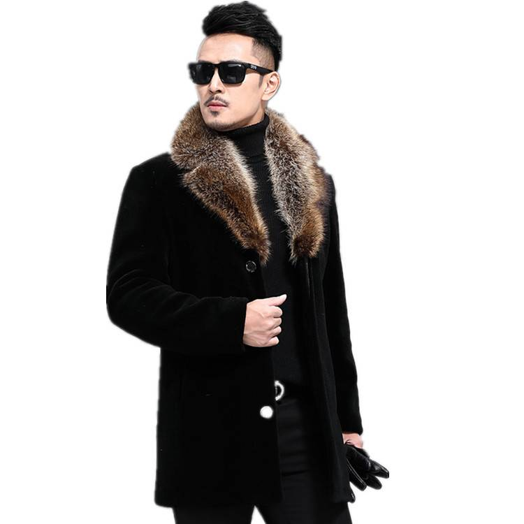 Men's Clothing Woolen Coat Men's Plus Size Winter Wool Coat With Contrast Fur Collar - Stylish Overcoat For Casual & Formal Wear (Black, M-5XL)_voghion.com