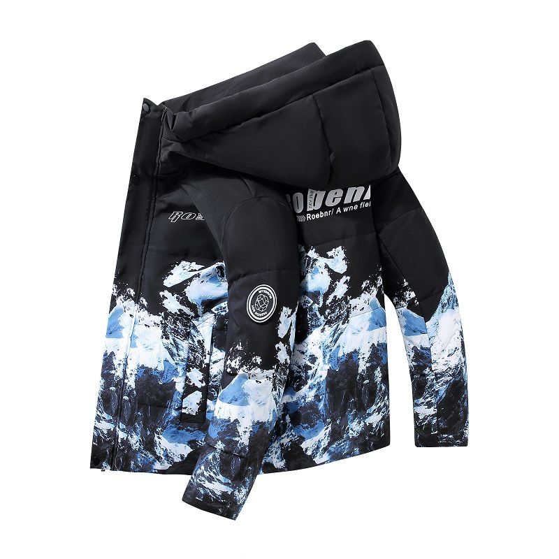 Men's Clothing Winter Couple Fashion Snow Mountain Down Jacket, Lightweight Short Puffy Coat With White Duck Feather, Loose Fit Warm Hooded_voghion.com