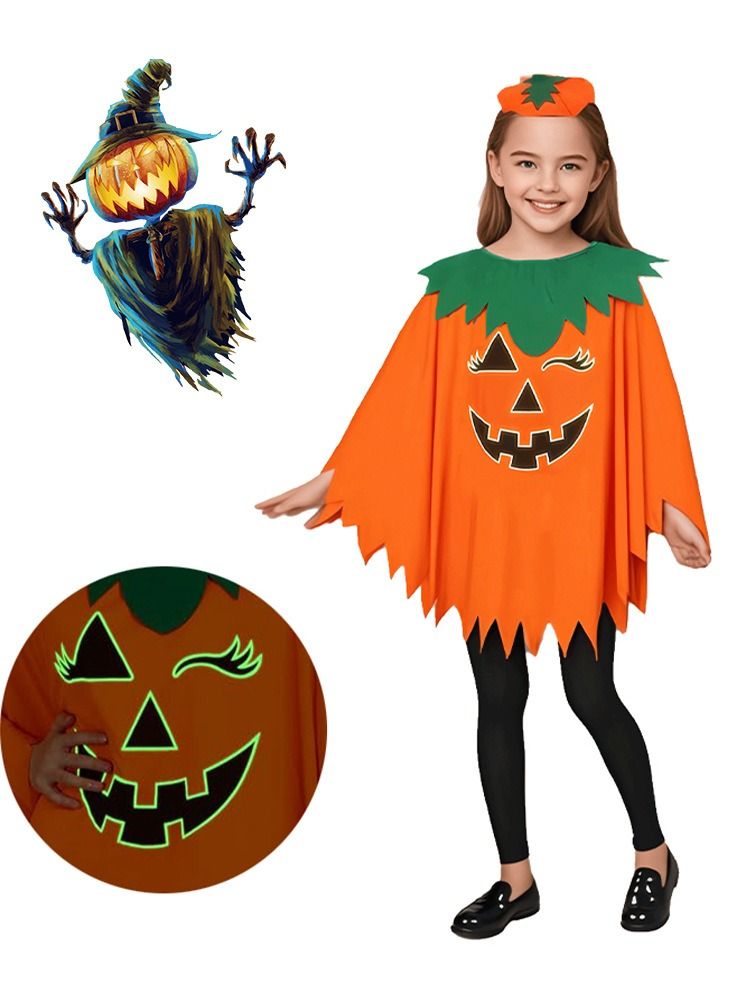 Costume d'Halloween lumineux pour adulte, cape de citrouille, châle, chapeau de citrouille, cape, tenue de fête scolaire_voghion.com