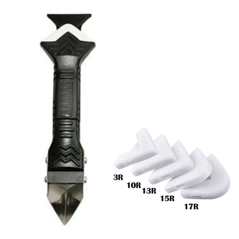 3-in-1 Metal Scraper With 6 Soft Rubber Heads – Multi-Purpose Grout & Caulk Tool For Kitchen Tiles, Glass, Sink & Sealant Application_voghion.com