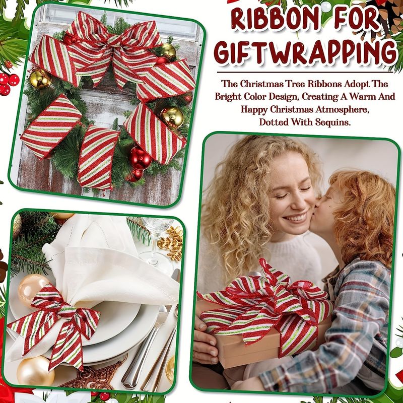 Funkelnde Weihnachtsbandrolle – festlich gestreiftes Dekoband für selbstgemachte Schleifen, Geschenkverpackungen und Weihnachtsdekoration_voghion.com