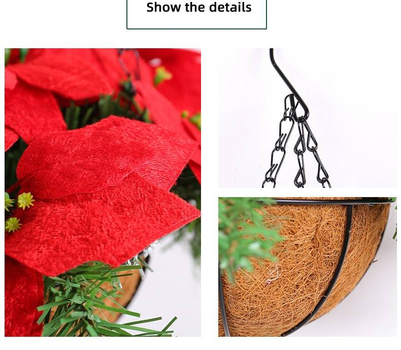 Panier suspendu de fleurs de Noël rouges Hongzhi Love - Décoration murale florale artificielle pour porte, lanterne festive pour les fêtes,_voghion.com