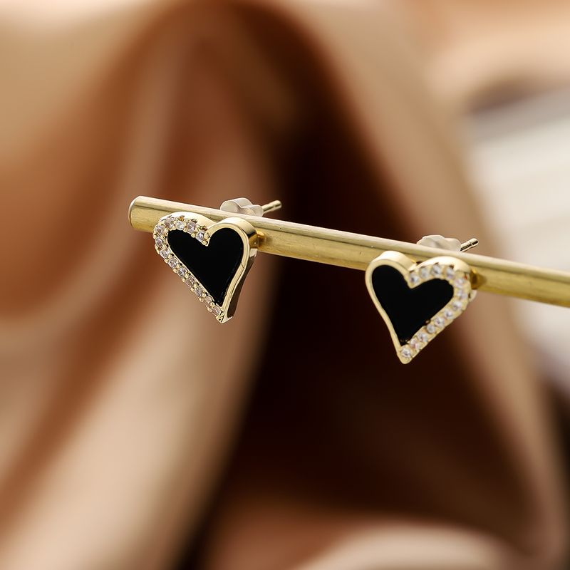 1 par de elegantes pendientes con forma de corazón, con barniz para horno, incrustaciones huecas, de resina de cobre y circonita, chapados en oro de 14 quilates_voghion.com