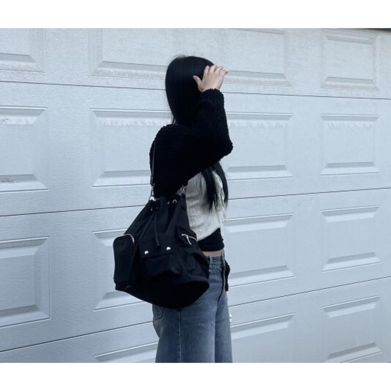 spring And Summer New Nylon Cloth Waterproof Korean Sweet Cool Multi-pocket Zipper Drawstring Single Shoulder Double Crossbody Bag Fashionable_voghion.com