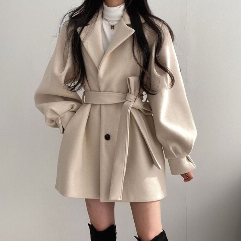 Haină de lână tip guler windbreaker de lungime medie pentru femei, la modă, caldă și de iarnă_voghion.com