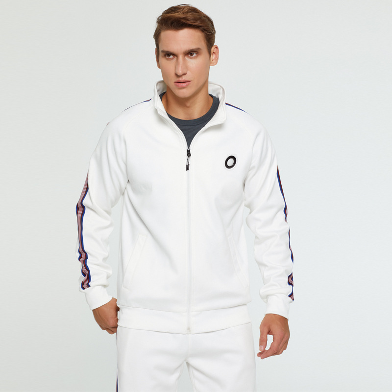 Herrenbekleidung Langarm Sport Zweiteiliger Reißverschluss Kontrastierende bedruckte Linie Mode Lässiger und bequemer Anzug_voghion.com