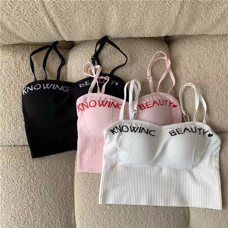 Women's Intimates Double Shoulder Camisole Vest Underwear Without Steel Ring Bottoming Letter Back Breathable Outer Wear Adjustable Gathered Tube Top_voghion.com