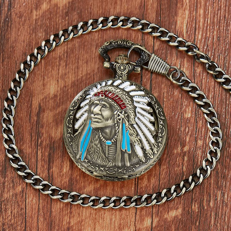Statue Of Liberty Bronze Mechanical Men And Women Gift Pocket Watch_voghion.com