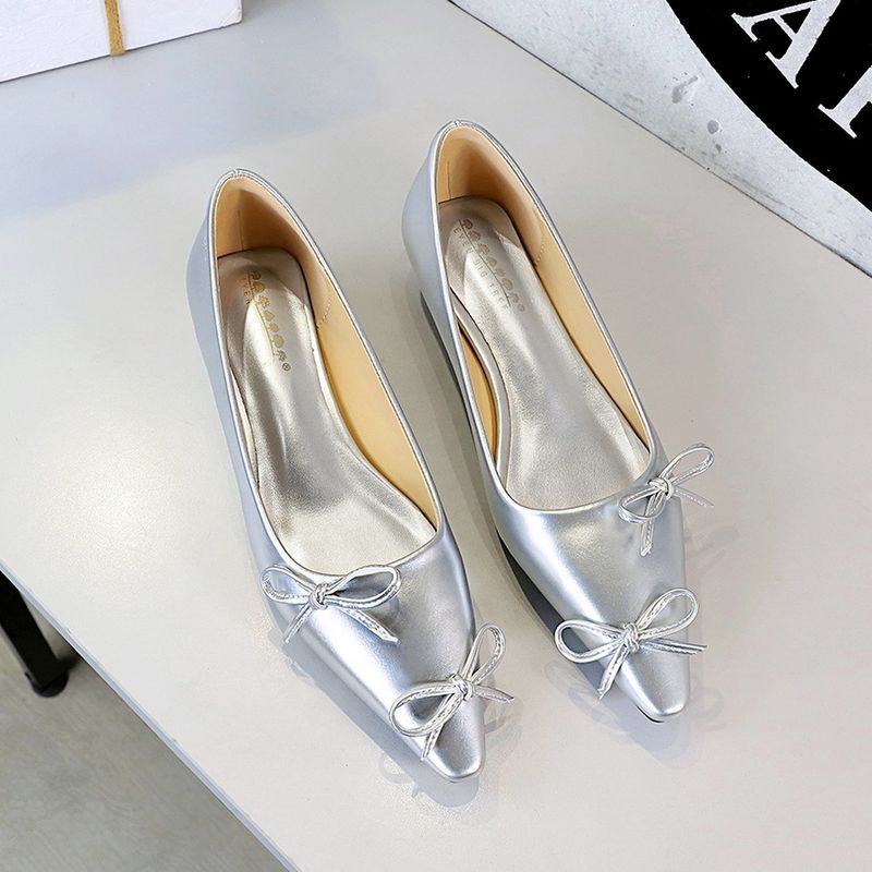 Scarpe da fata francesi a punta, tacco a zeppa, fiocco leggero, scarpa sottile da donna con un solo pedale_voghion.com